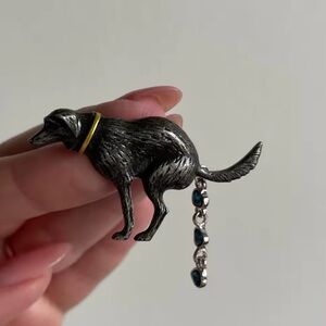 Pooping Dog Crystal Brooch